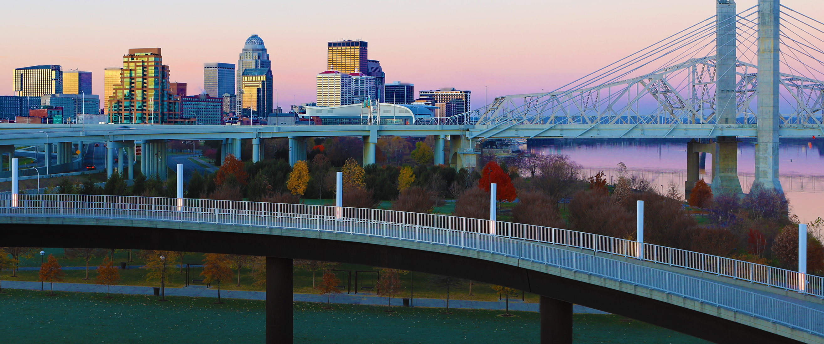 The Louisville, Kentucky skyline at sunrise
