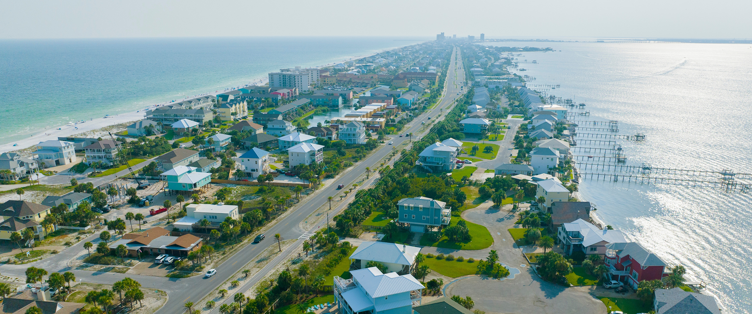 An aerial road shot on Pensacola beach